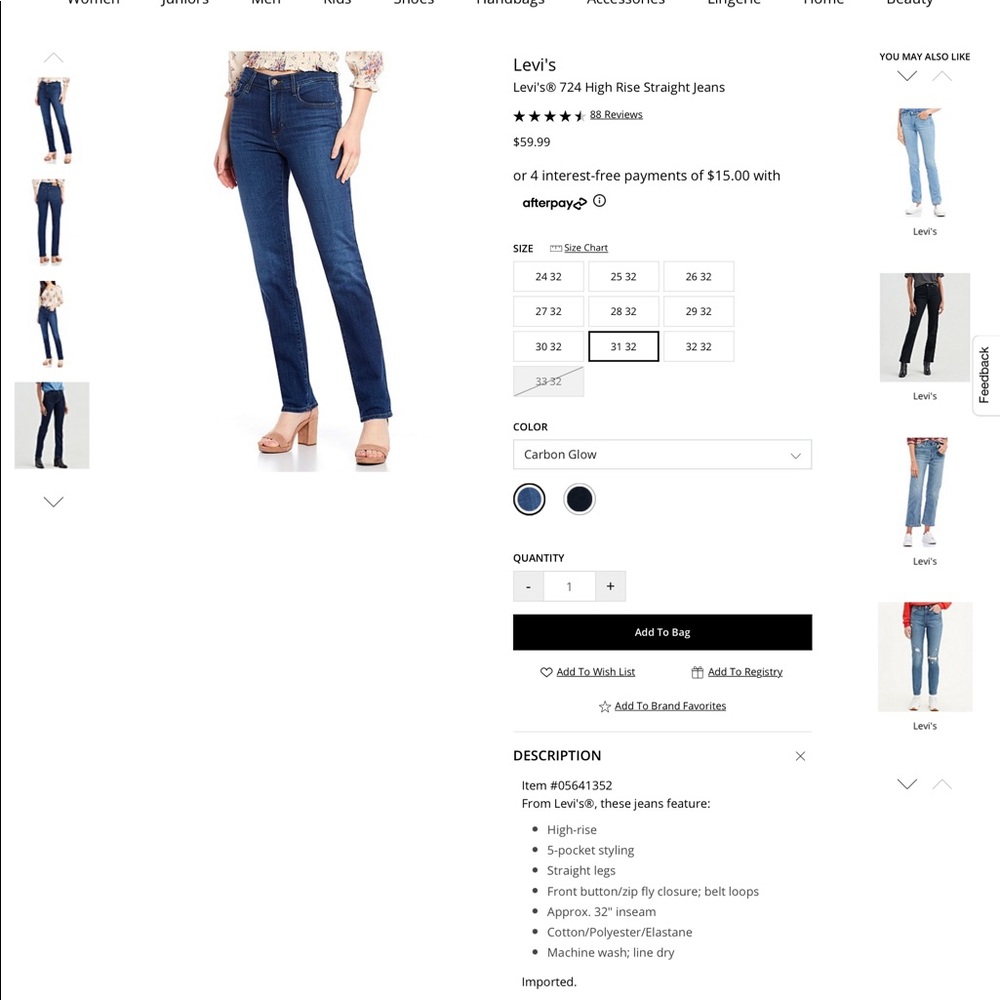 Levi’s 724 High Rise Straight jeans.